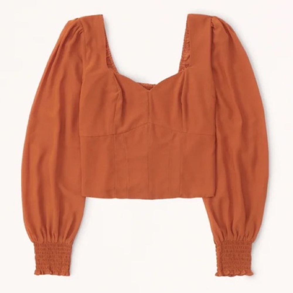 NEW Abercrombie & Fitch Long-Sleeve Sweetheart Puff Sleeve Top